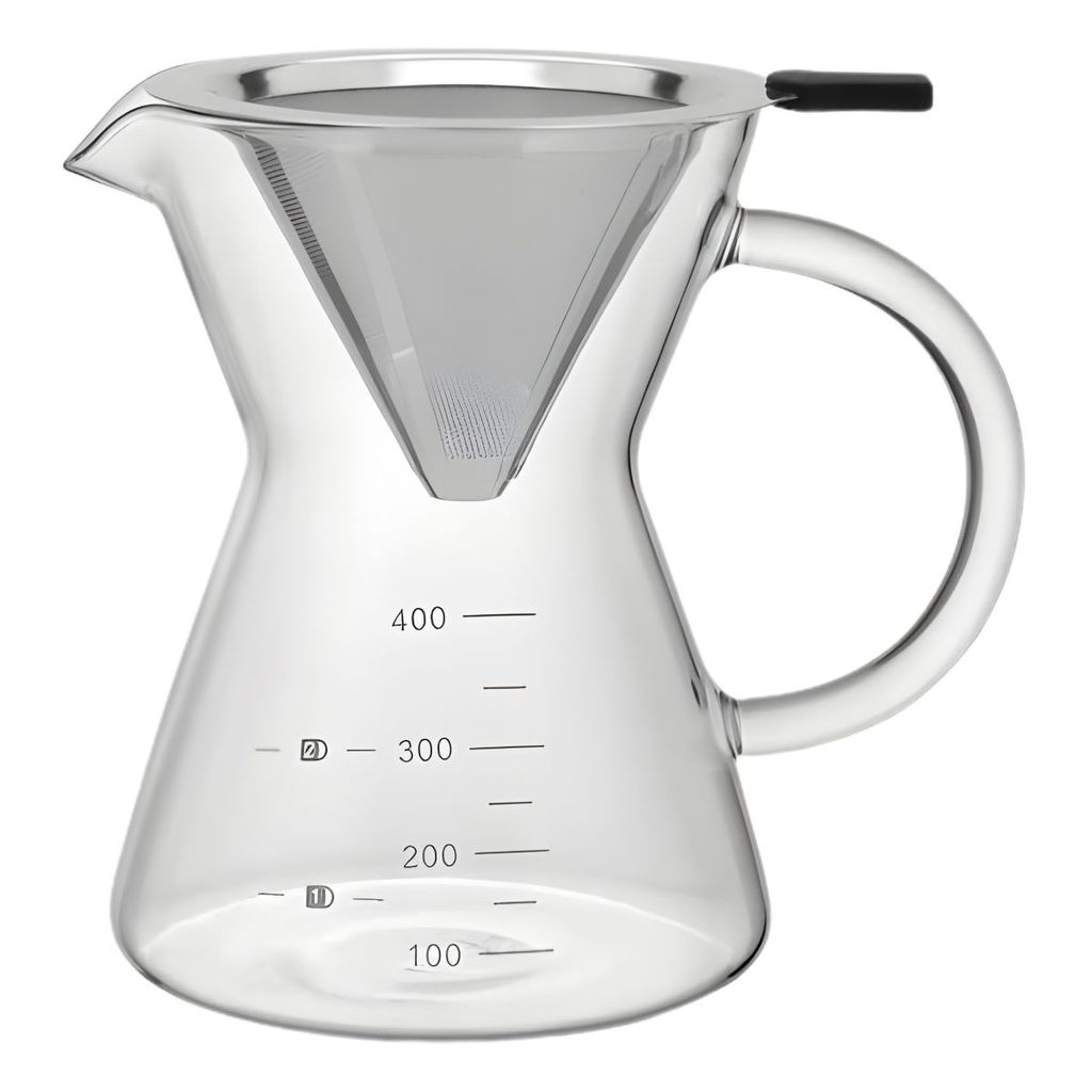 Cafeteira Café Coado Vidro Borossilicato Filtro Aço Inox Vilnius 400ml Jarra P/ Café Manual  Wellmix