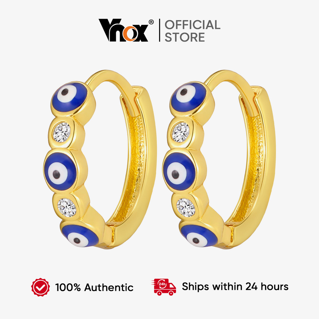Brincos De Argola Vnox Blue Devil's Eye Banhados A Ouro Hipoalergênicos E Sem Desbotamento Femininos Circulares De Fé Jo em Oferta na Shopee