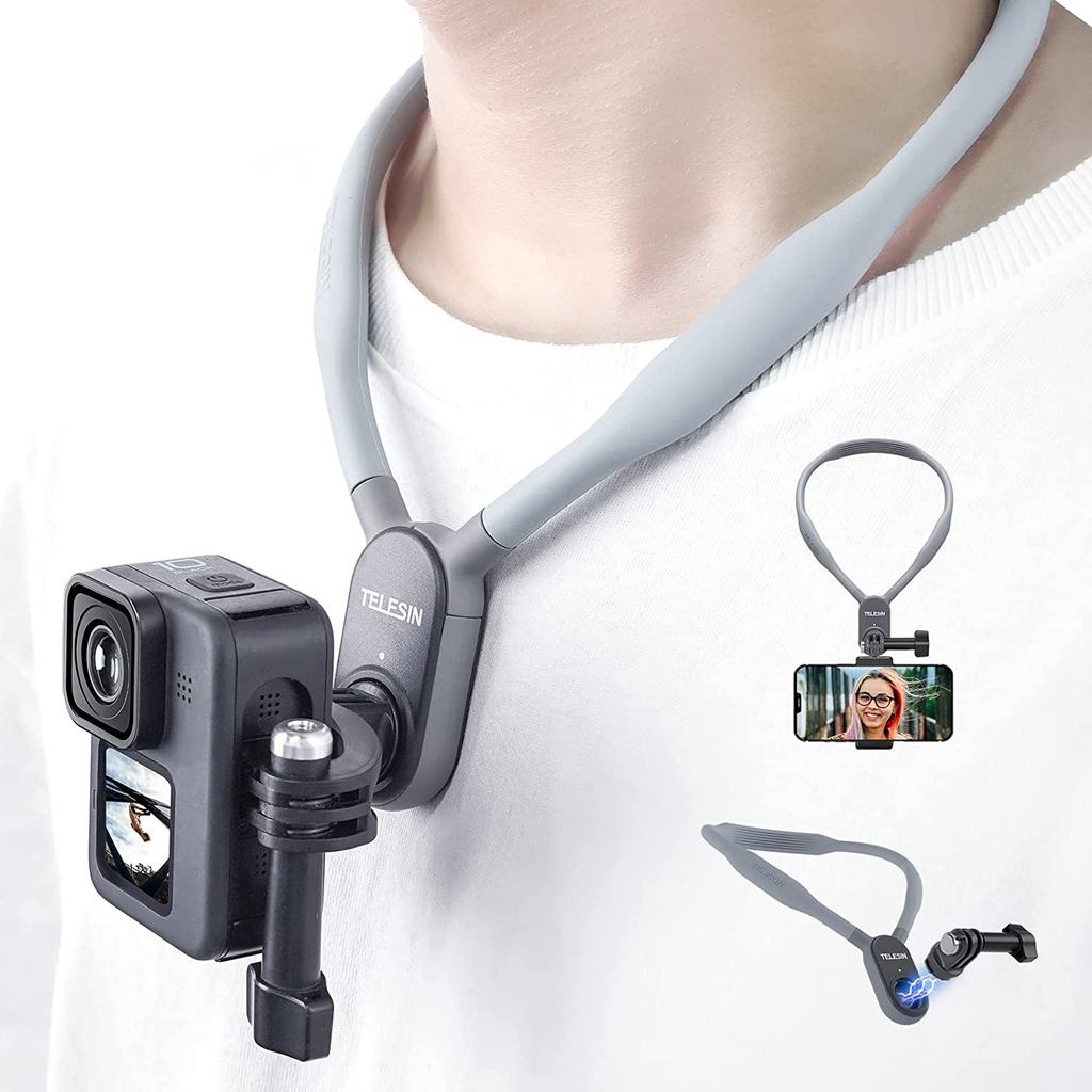 TELESIN Magnético Pescoço Selfie Titular Peito Ombro Suporte Vídeo Vlog Para Go Pro Max Hero 13 12 11 Insta360 DJI Ação
