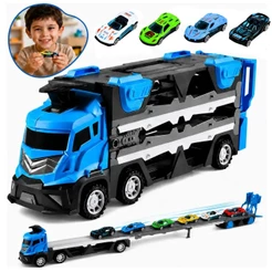 Brinquedo Caminhão Cegonheira Pista de Corrida C/ Som Lançador Azul Com 4 Carrinhos - Castela