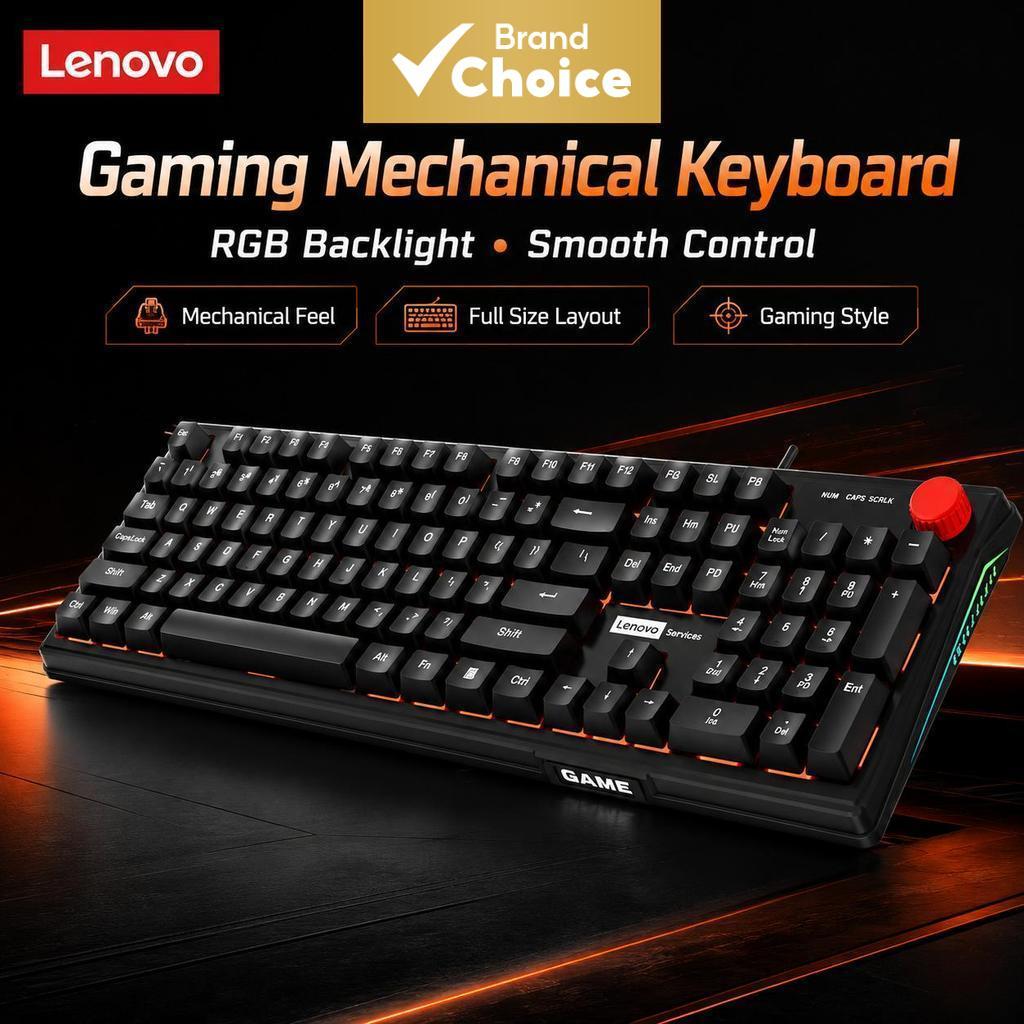 Teclado de Jogos Lenovo com Iluminação RGB Completa com Fio Sensação Mecânica com Botão de Controle para PC, Laptop,