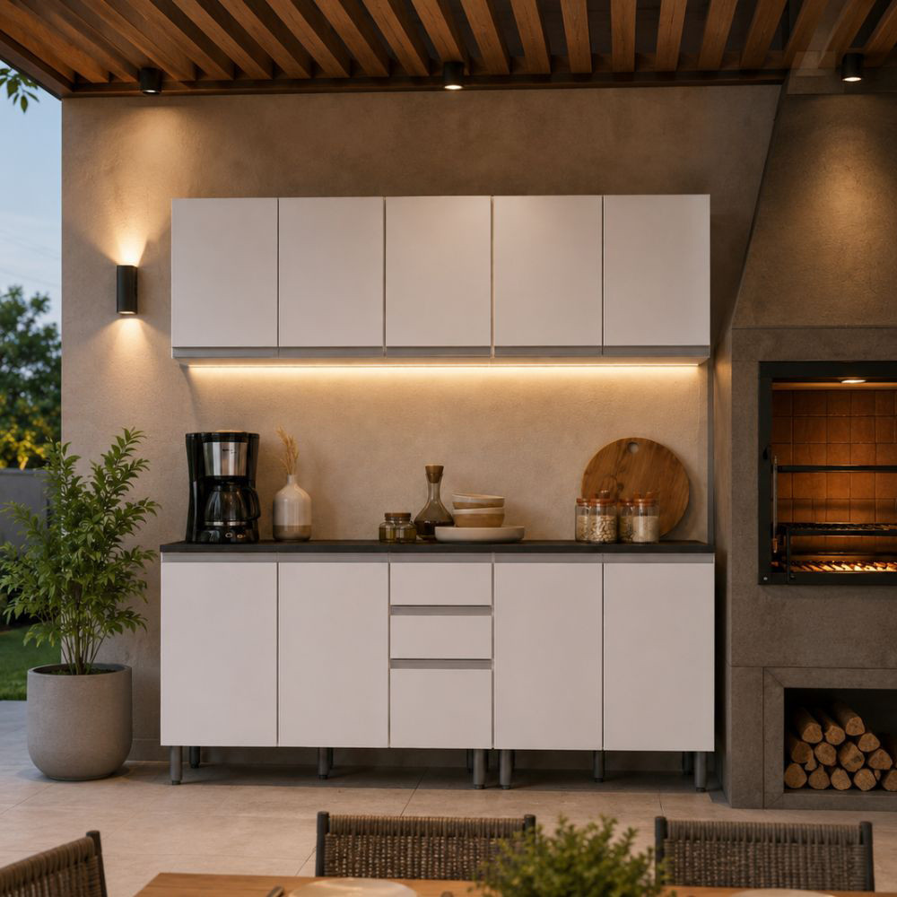 Cozinha Evidence 4 Peças com Balcão 120cm com Tampo e Balcão para Cooktop Poliman Móveis