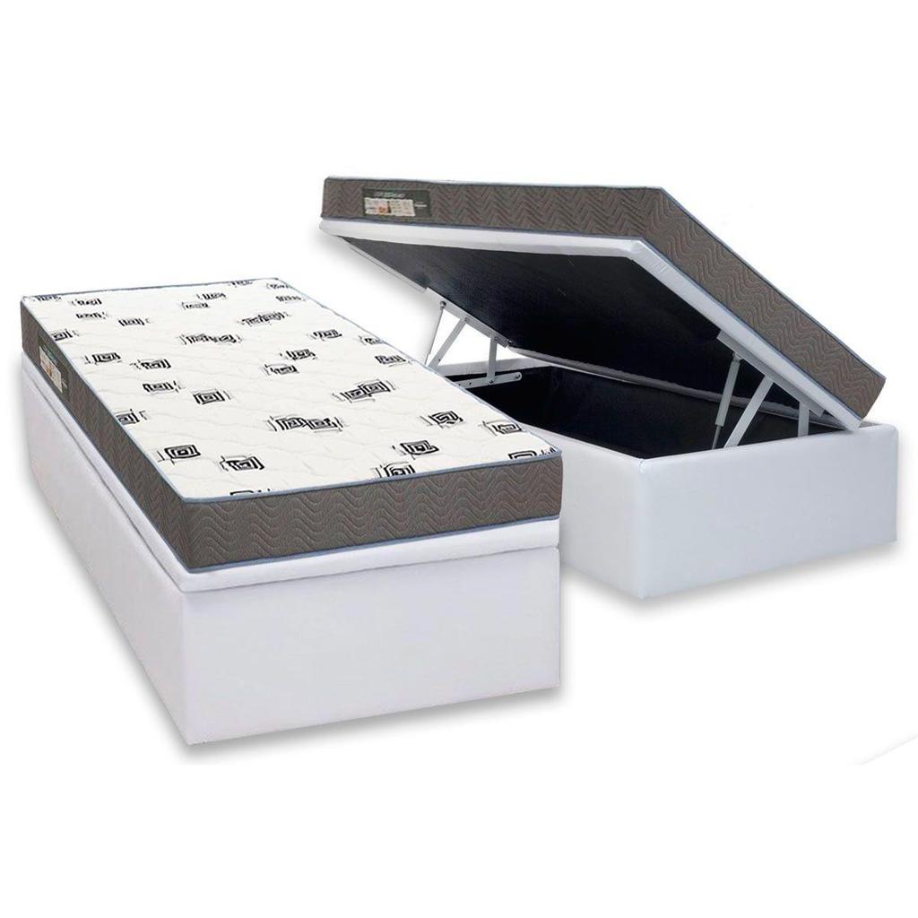 Conjunto Box Baú Solteiro: Colchão Espuma Ortobom D33 Light Saúde + Base CRC Courano White(88x188)