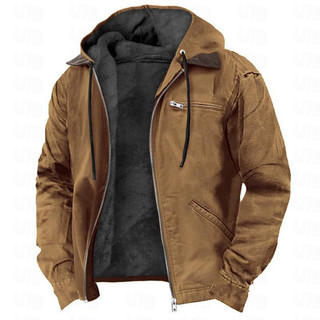 Jaqueta Masculina de Corduroy com Capuz, Forro de Lã, Casaco para Clima Frio IRUJ 9455 4ZLU NHRY
