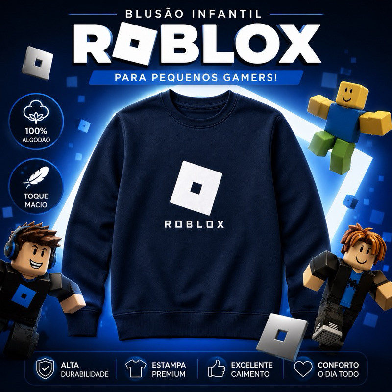 Blusão Moletom Infantil Roblox Sem Capuz Flanelado Menino Menina Inverno Confortável Premium Gamer Quentinho