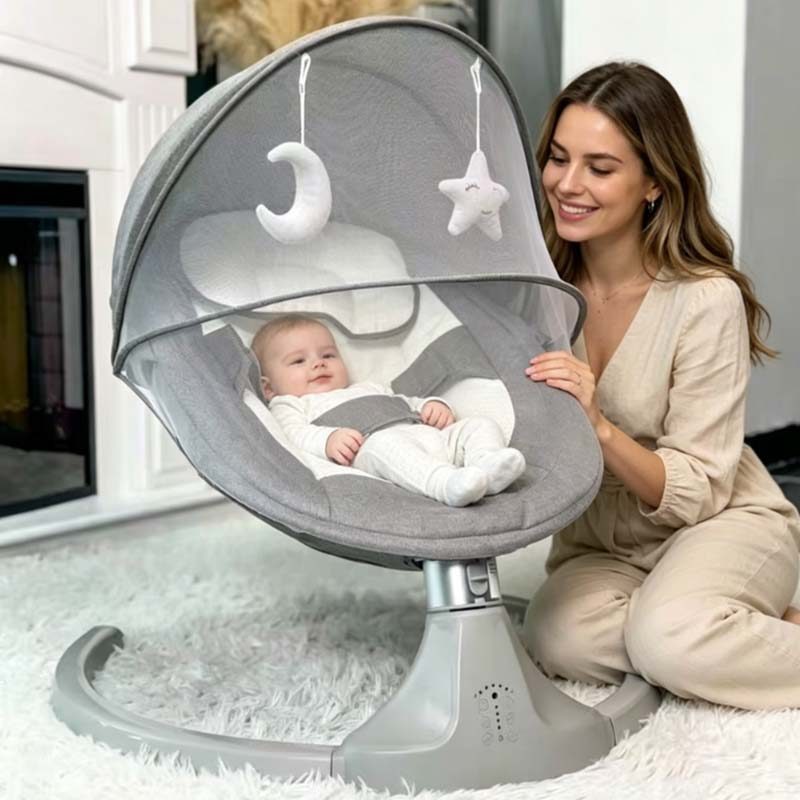 cadeira balanço de descanso bebê com músicas completas, mosquiteiro e controle remoto
