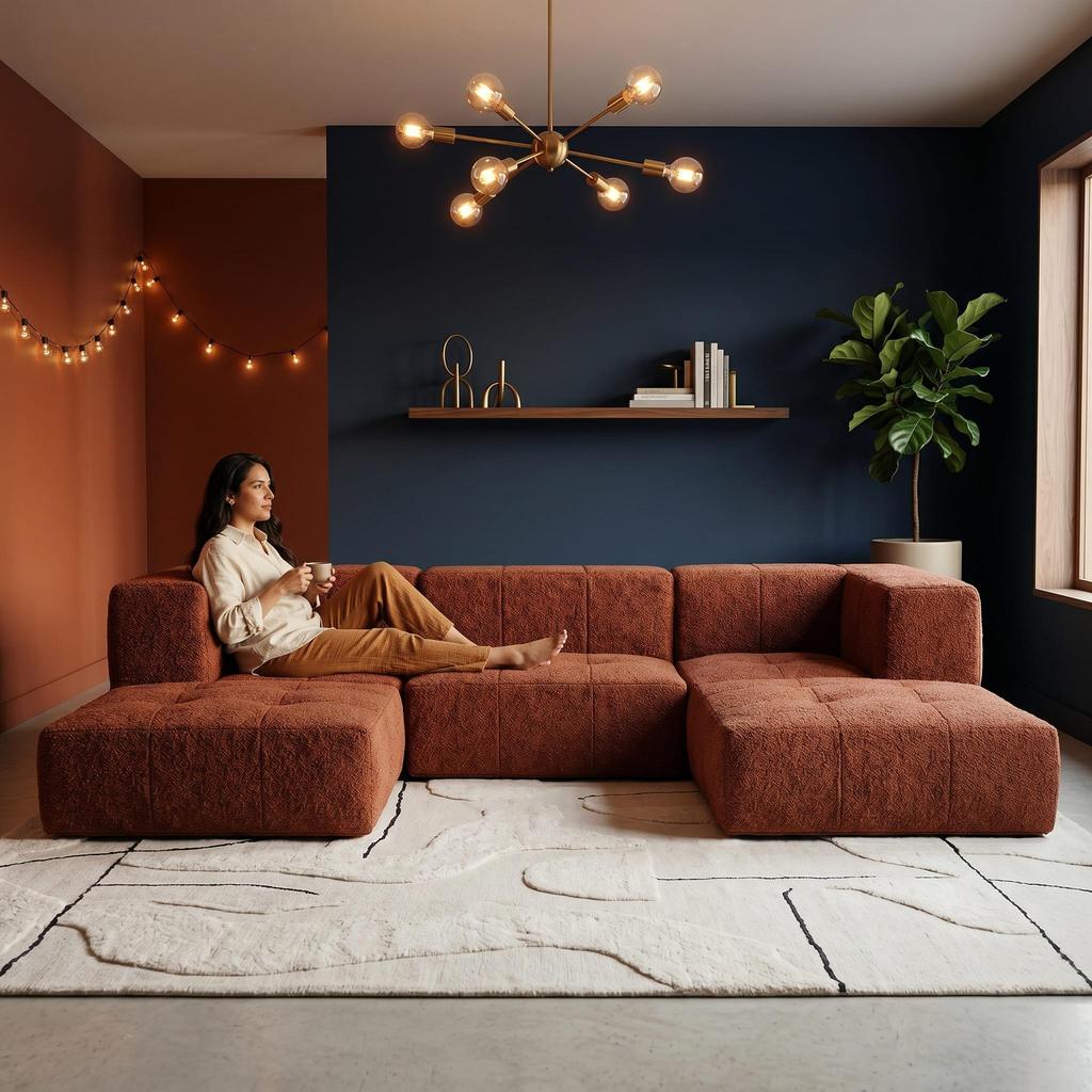 Sofá Modular Boucle Plus - 3 Lugares - 2 Cantos com 2 Apoio de Pé