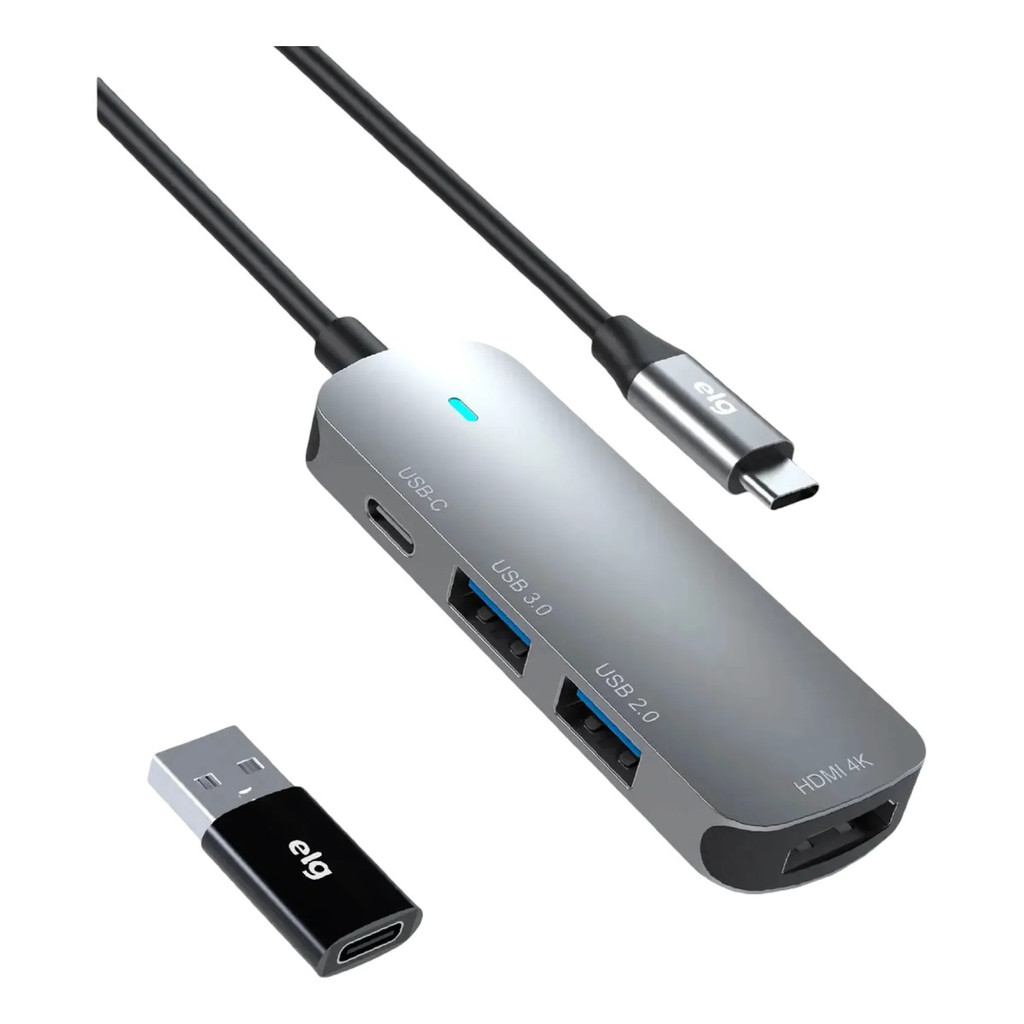Adaptador Hub 4 Em 1 Elg Usb-c Usb-a 3.0 Com Porta Hdmi 4k