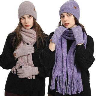 Moda De Pelúcia Malha Chapéu Cachecol Luvas Para Homens E Mulheres Inverno Quente Fio Lã Três Peças Conjunto Acessórios
