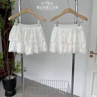 Saia de bolo de renda branca estilo balé saia inchada feminina primavera arco saia pequena princesa