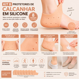 Kit 8 Calcanheiras em Silicone Premium | Ajuste Anatômico, Conforto Diário e Cuidado para Calcanhares Secos