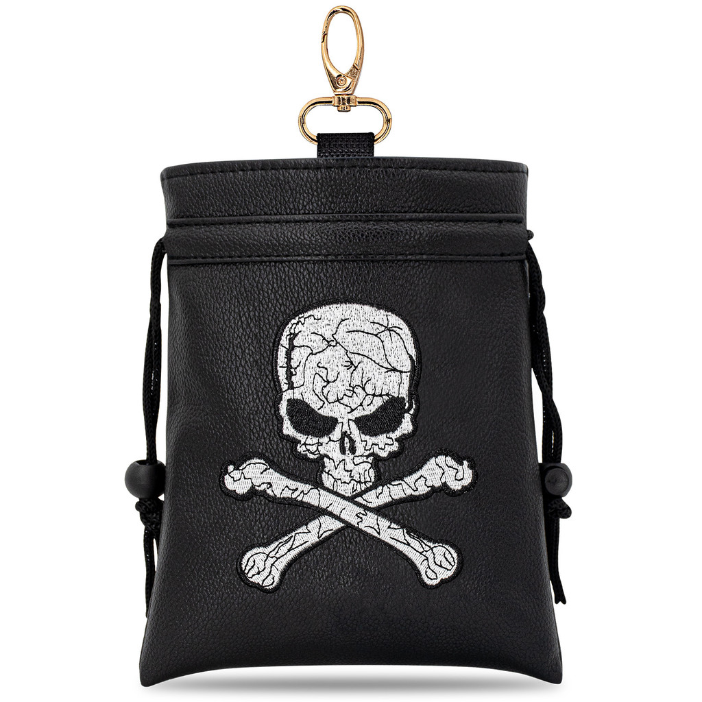 Bolsa de cintura portátil para golfe, moda preta, caveira, bordado, bola, acessórios, armazenamento, forro de lã, cordão
