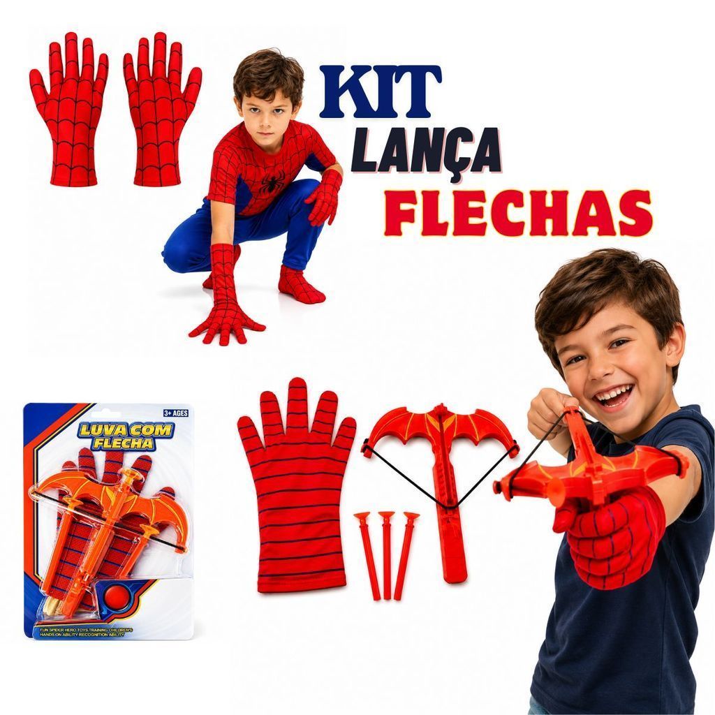 Kit Luva Homem Aranha Lança Flechas Infantil Com Ventosa
