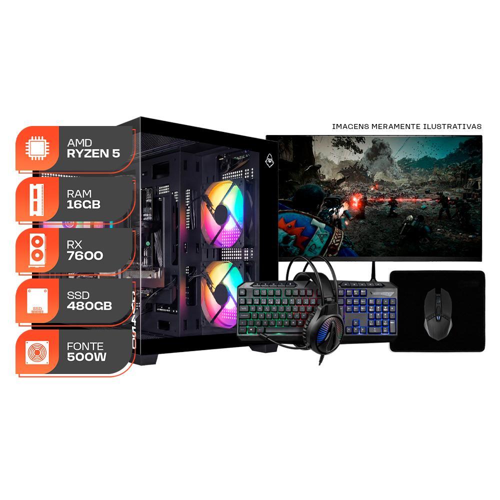 PC Gamer Spectrum, AMD Ryzen 5 5500, RX 7600 8GB, 16GB DDR4, SSD 480GB, Completo