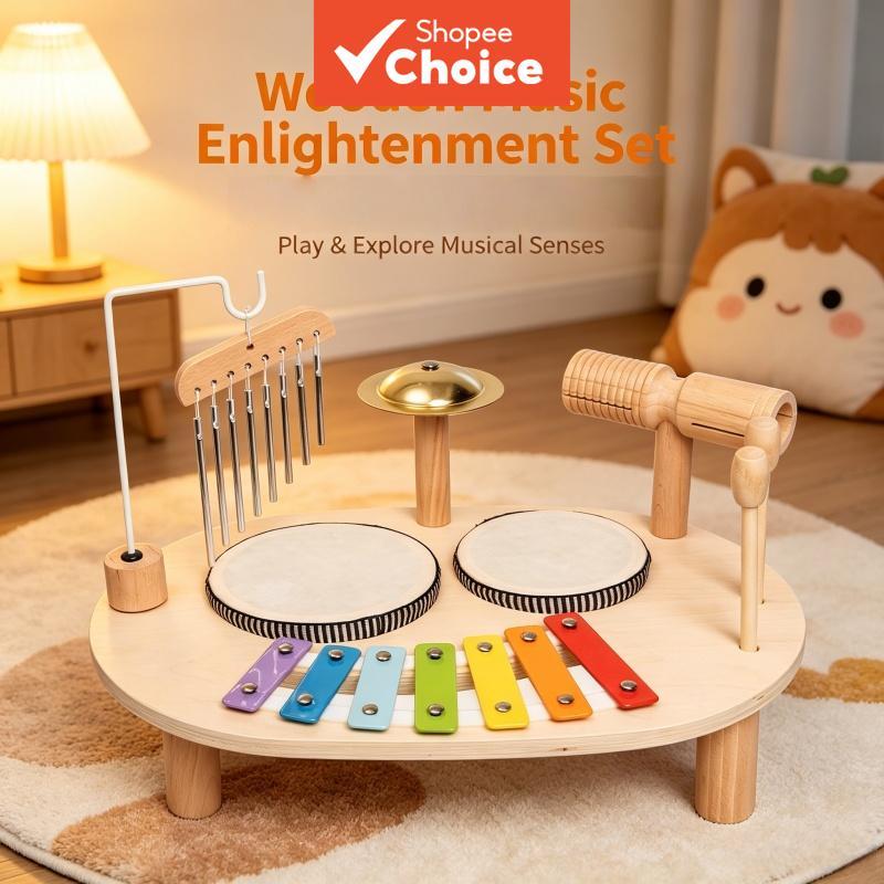 Conjunto de Mesa Musical de Madeira para Crianças, Brinquedo Multifuncional de Percussão, Instrumentos Montessori para