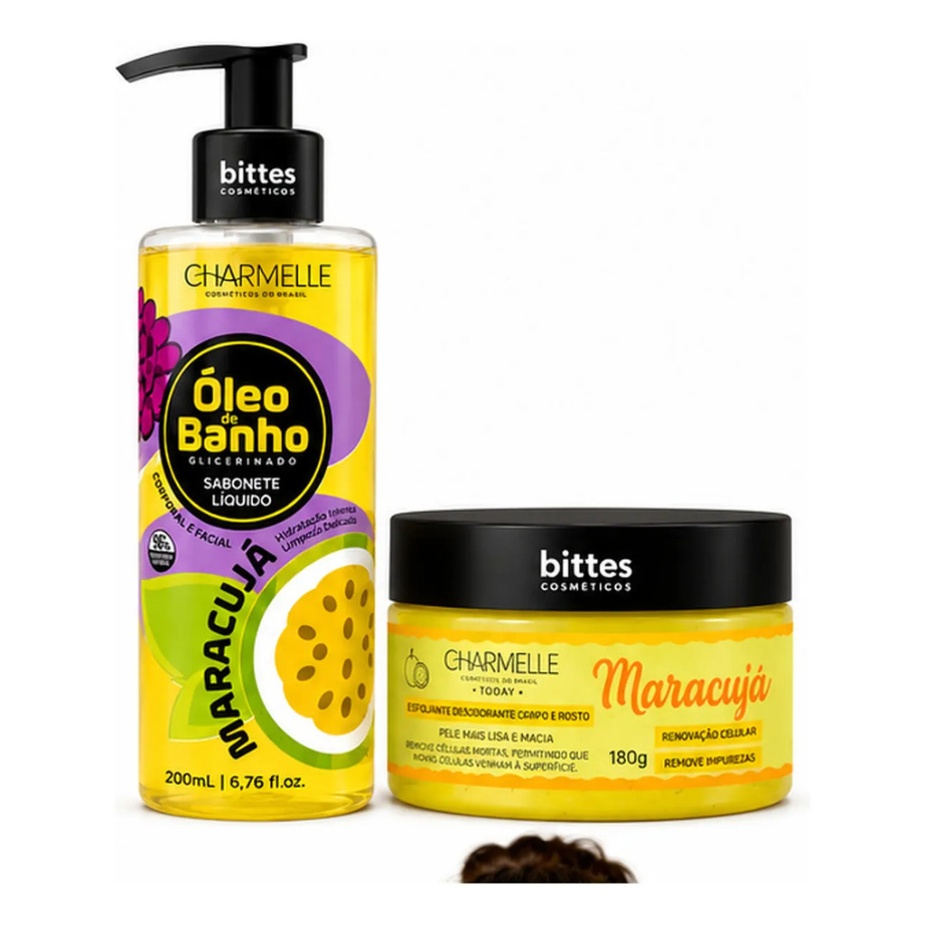 Kit Maracujá Óleo de Banho Esfoliante Corporal Charmelle pele