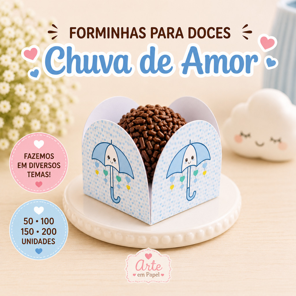 Forminhas Para Doces Personalizadas 4 Pétalas CHUVA DE AMOR Envio 24H Festa Aniversário Brigadeiro