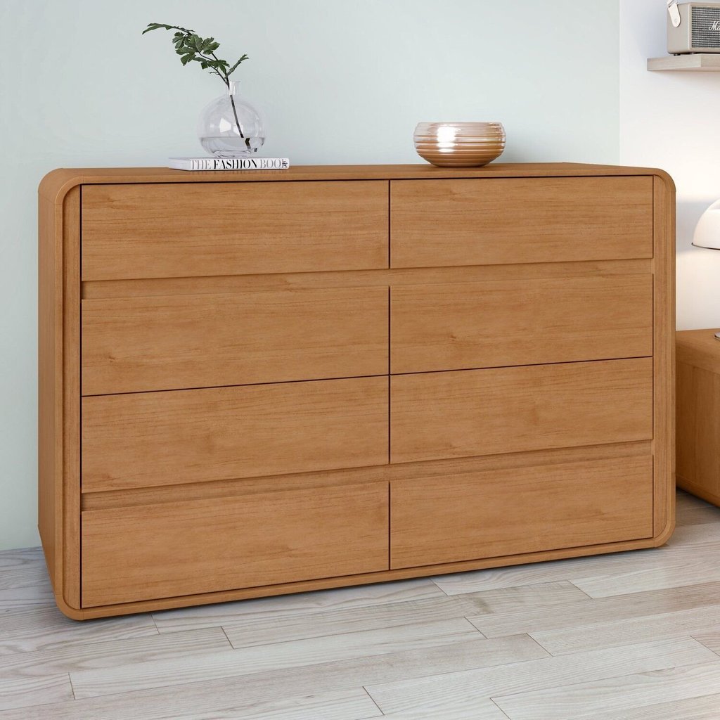 Cômoda para Quarto 8 Gavetas Puxador Embutido Loop 152cm Marrom Amêndoa Clean Amêndoa Clean