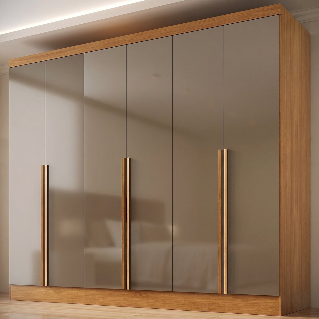 Guarda-Roupa 100% MDF 6 Portas 3 Gavetas Lisboa Yescasa Bege/Cinamomo/Cappuccino Cinamomo/Cappuccino
