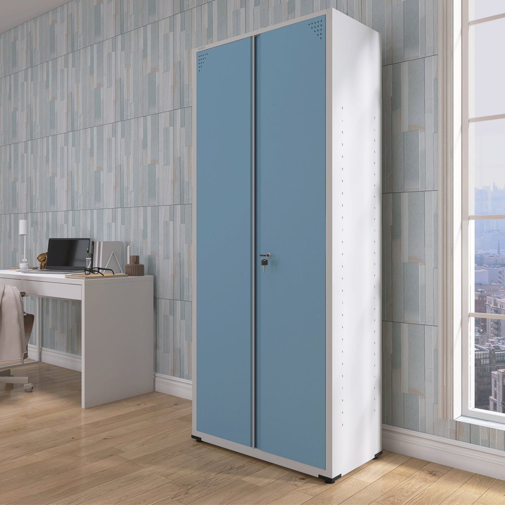 Armário para Escritório 2 Portas com Chave Aço 4 Prateleiras Cinza Cinza/Azul Dali