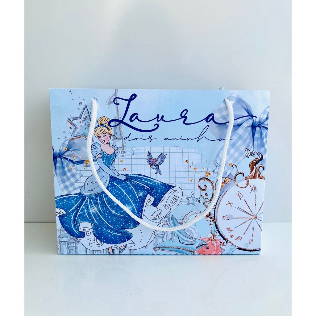 Sacolinha PRINCESA CINDERELA Aquarela (pegue e monte) Personalizada - Lembrancinha Surpresa Festa Princesas Princesas