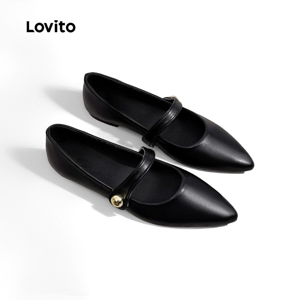 Lovito Sapatilhas De Balé Elegantes Vintage Simples Em Couro Preto E Branco Estilo Coreano Para Mulheres Ideais Para O Trabalho No LFA69084