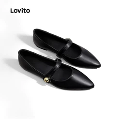 Lovito Sapatilhas De Balé Elegantes Vintage Simples Em Couro Preto E Branco Estilo Coreano Para Mulheres Ideais Para O Trabalho No LFA69084