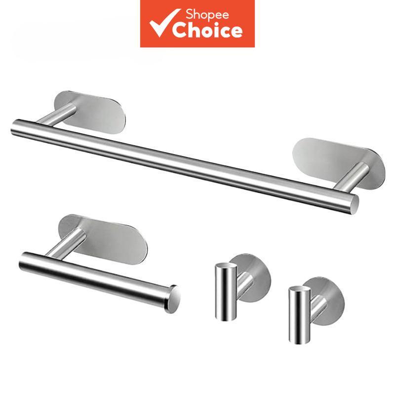 Barra De Toalha Sem Perfuração Para Banheiro , Aço Inoxidável , Conjunto De Rack De Gancho , Kit De Acessórios Montado ,