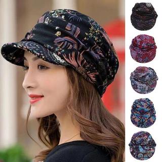 Novo Outono Feminino Boné De Pico Aba Curta Quente Dobrável Earflap Estilo Étnico Floral Impressão Chapéu De Inverno Rou