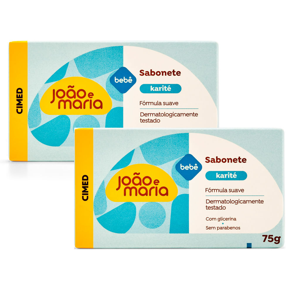 Kit 2 Sabonete em Barra Glicerina Cimed Bebê João e Maria Karité 75g