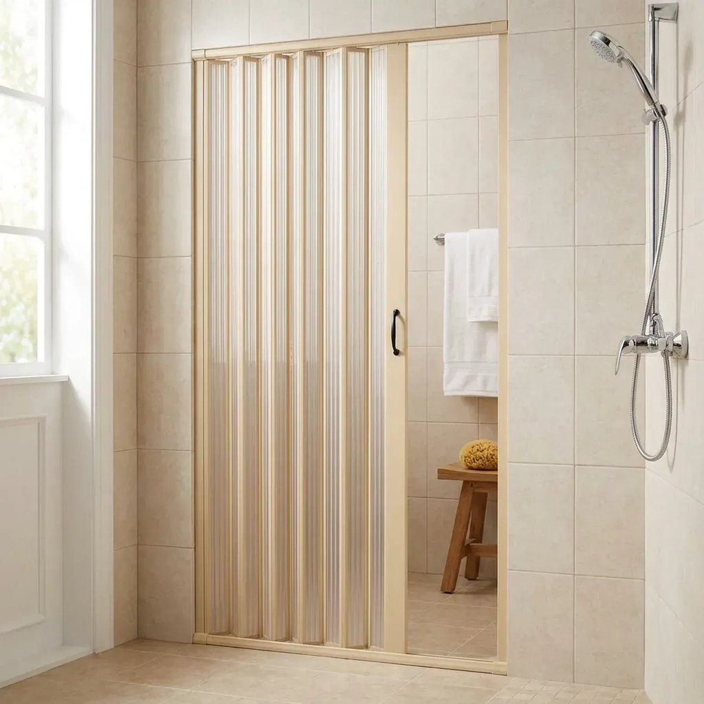Box para Banheiro de PVC 185x160cm Sanfonado Frontal Bcf Marrom/Bege