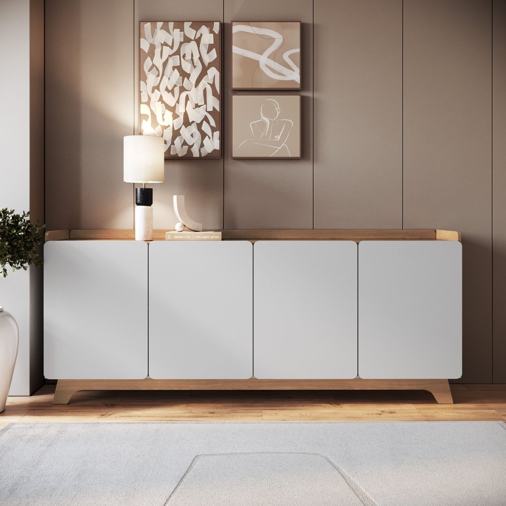 Buffet para Sala de Jantar 200x96x40cm John Branco/Freijó Branco/Freijó