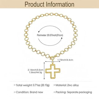 Colar de Cruz Robusta para Mulheres - Pingente de Cruz em Ouro 14K/Prata com Corrente de Clipe e Fecho OT, Colar de Char
