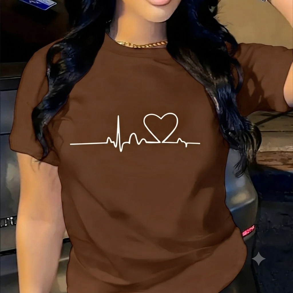 Camiseta Tshirt Coração Batimentos camisa 100% algodão Gola Redonda Lançamento blusinha envio rapido