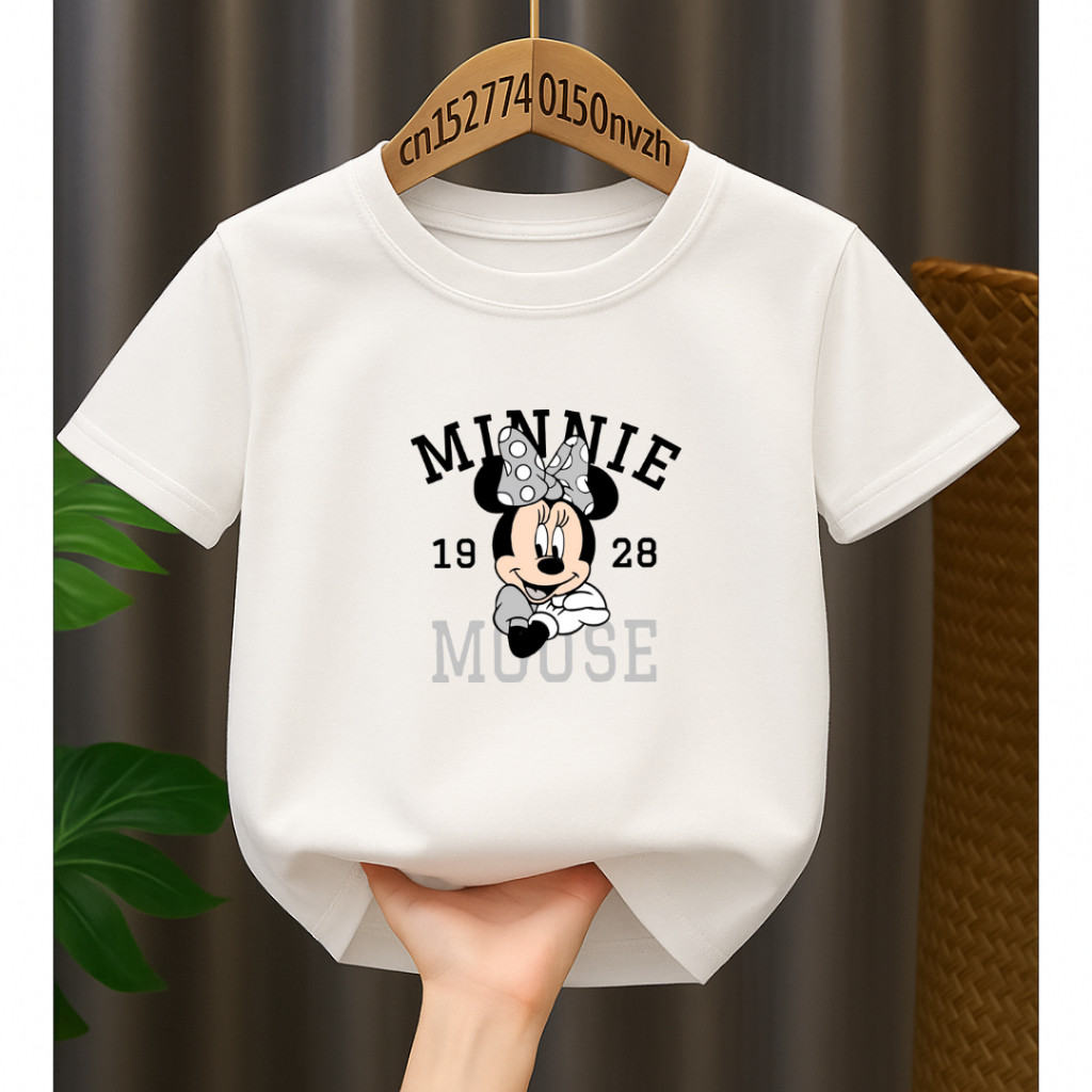 Blusa Infantil Minnie Mouse 100% Algodão Estampada Menina Personagem Disney 2 ao 14 Anos