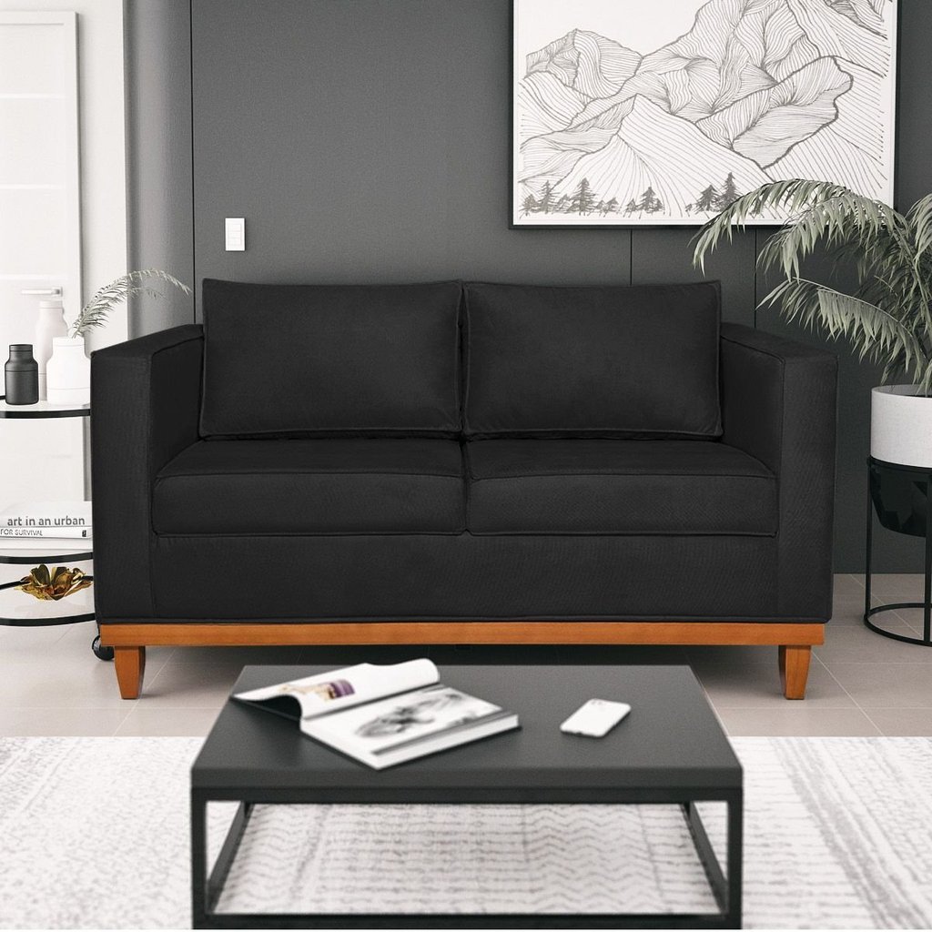 Sofá 2 Lugares 140cm Suede Esper Preto Preto