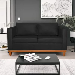 Sofá 2 Lugares 140cm Suede Esper Preto Preto