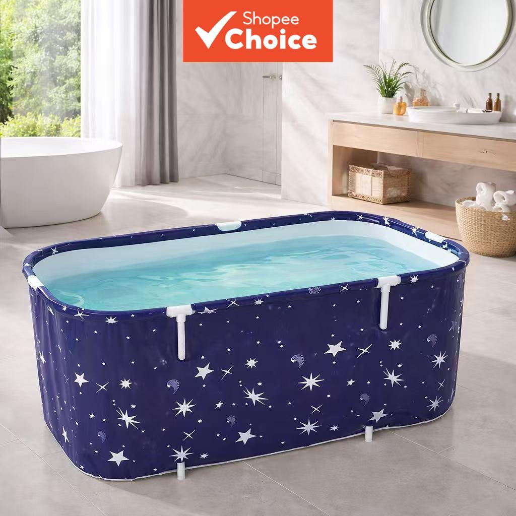  Banheira de Hidromassagem Dobrável Portátil em PVC 100x60x50cm, Retangular com Encosto e Padrão de Estrelas Fofo