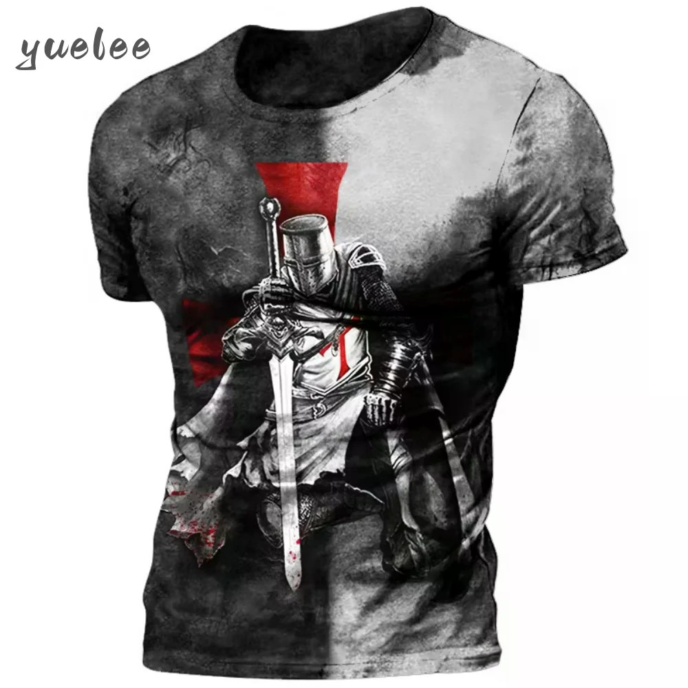 Roupas Masculinas Vintage Guerreiro Padrão Camiseta Moda Respirável Topo Versátil Masculino Curto Na Masculina