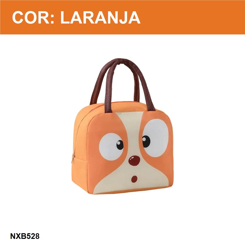 Bolsa Térmica Lancheira Escolar Kapbom KA-1413 com Alça e Estampas de Animais - Cor Laranja