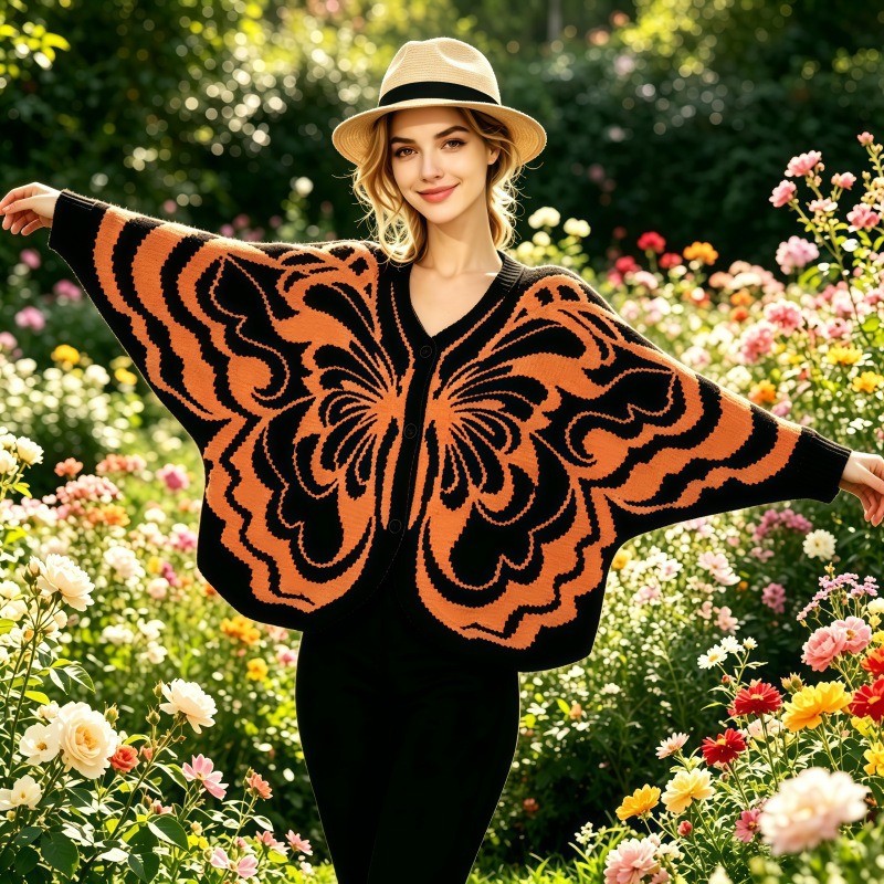 Cardigan Jumper De Botão Estilo Capa De Malha Com Estampa De Borboleta 202607