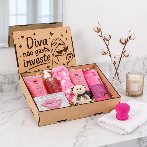 Kit Skincare Limpeza E Hidratação Completo Rosa Mosqueta Presente Feminino Na Caixa Mdf Flork