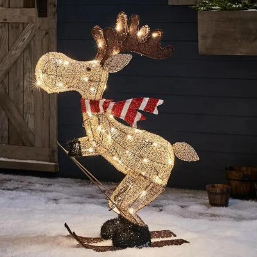 Com Luzes Led Para Decoração De Natal , Enfeites Brilhantes De Rena De Esqui , Decorações De Gramado 3d