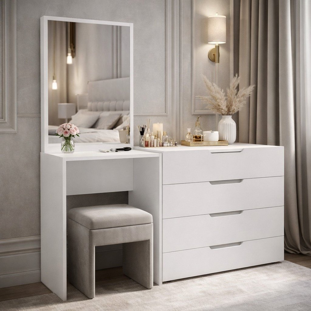 Cômoda Penteadeira 4 Gavetas Madrid Branco Branco