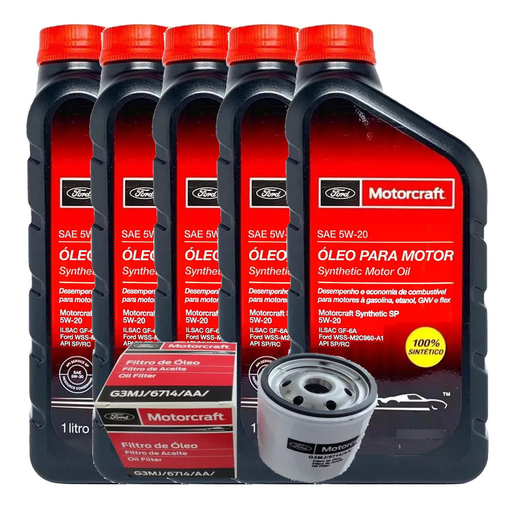 Kit 5l Óleo 5w20 100 Sintético e Filtro Motorcraft Original