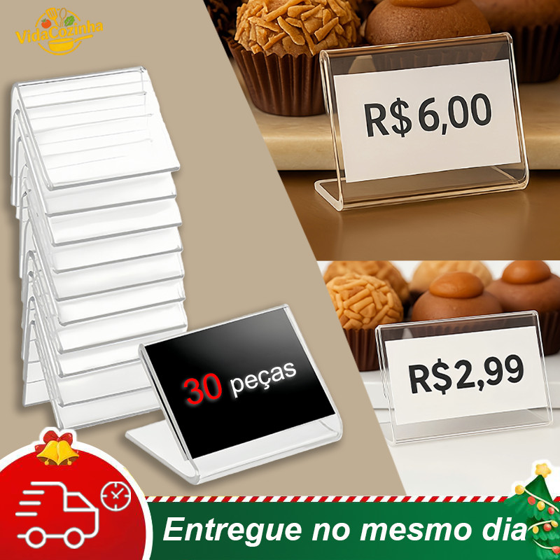 Kit Porta Preço em Acrílico 5x3cm (Horizontal)– Para Prateleiras e Vitrines