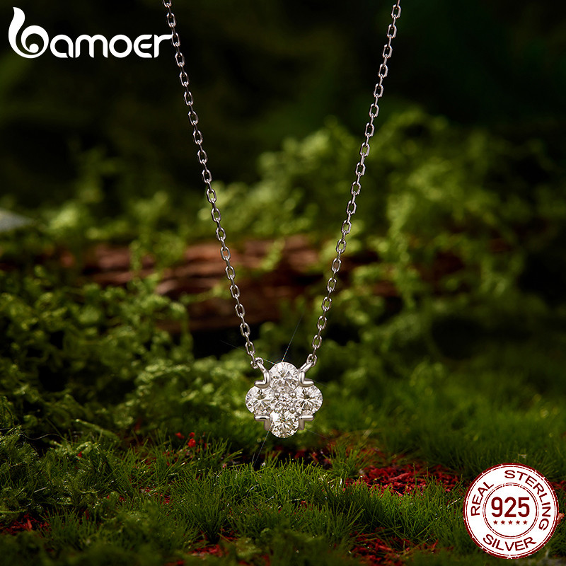 Bamoer 925 Prata Esterlina Moissanite Colar Trevo De Quatro Folhas Jóias Para Presente Feminino Com Certificado