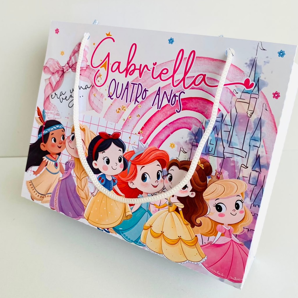 Lembrancinhas Princesas Kit Sacolinhas Personalizadas 20 x 15 + Brindes