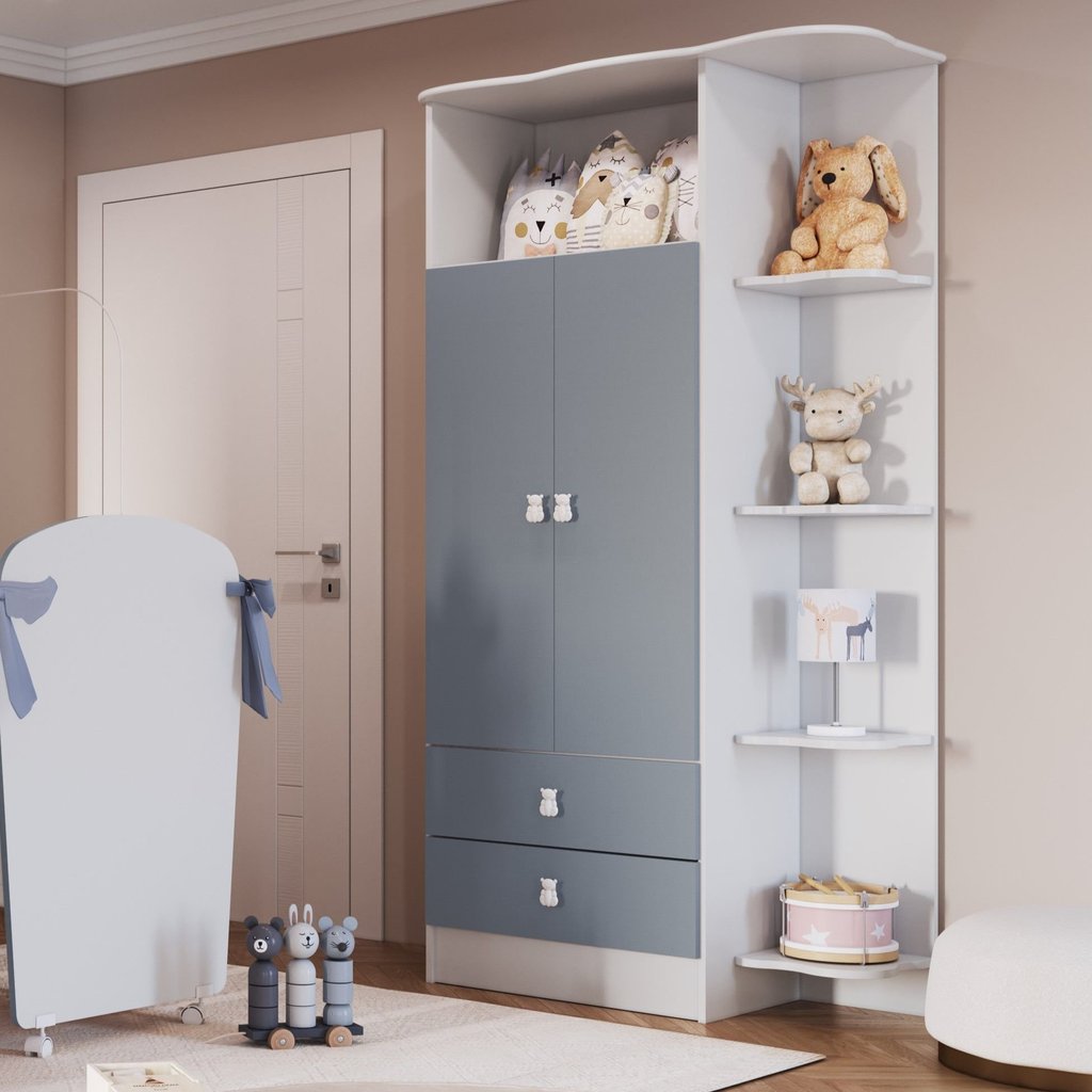 Guarda-Roupa de Bebê 2 Portas 2 Gavetas com Cantoneira Baby Azul Azul