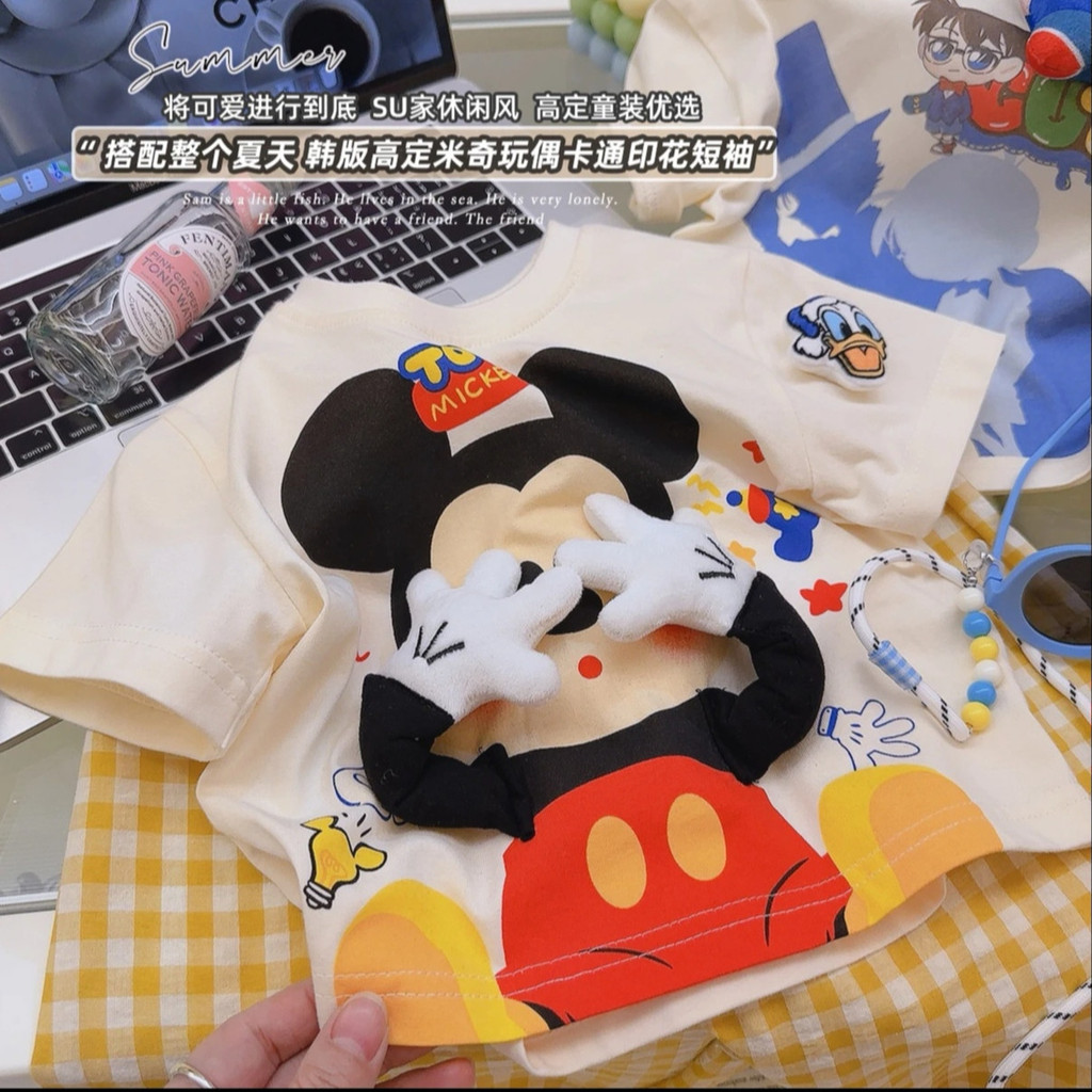 Crianças puro algodão de manga curta camiseta 2026 verão novo estilo meninos meninas versão coreana bonito boneca meia m